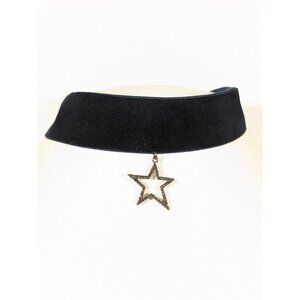 ZARA Blue Velvet Choker Necklace Rhinestone Star Charm Pendant Necklace 15 in